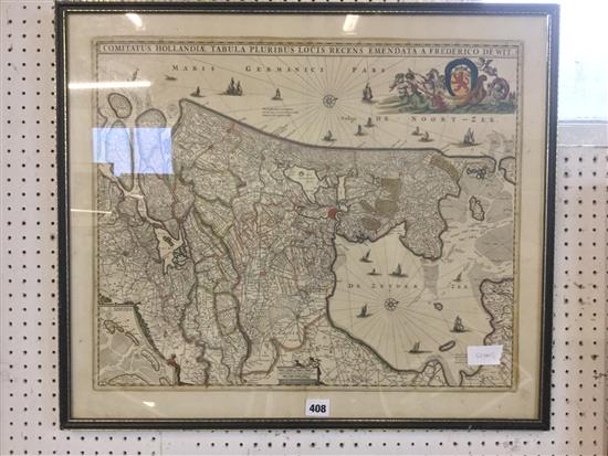 De Wit, F., Comitatus Hollandiae...., Amsterdam [1680 or later], a hand coloured engraved map of Utrecht etc, framed